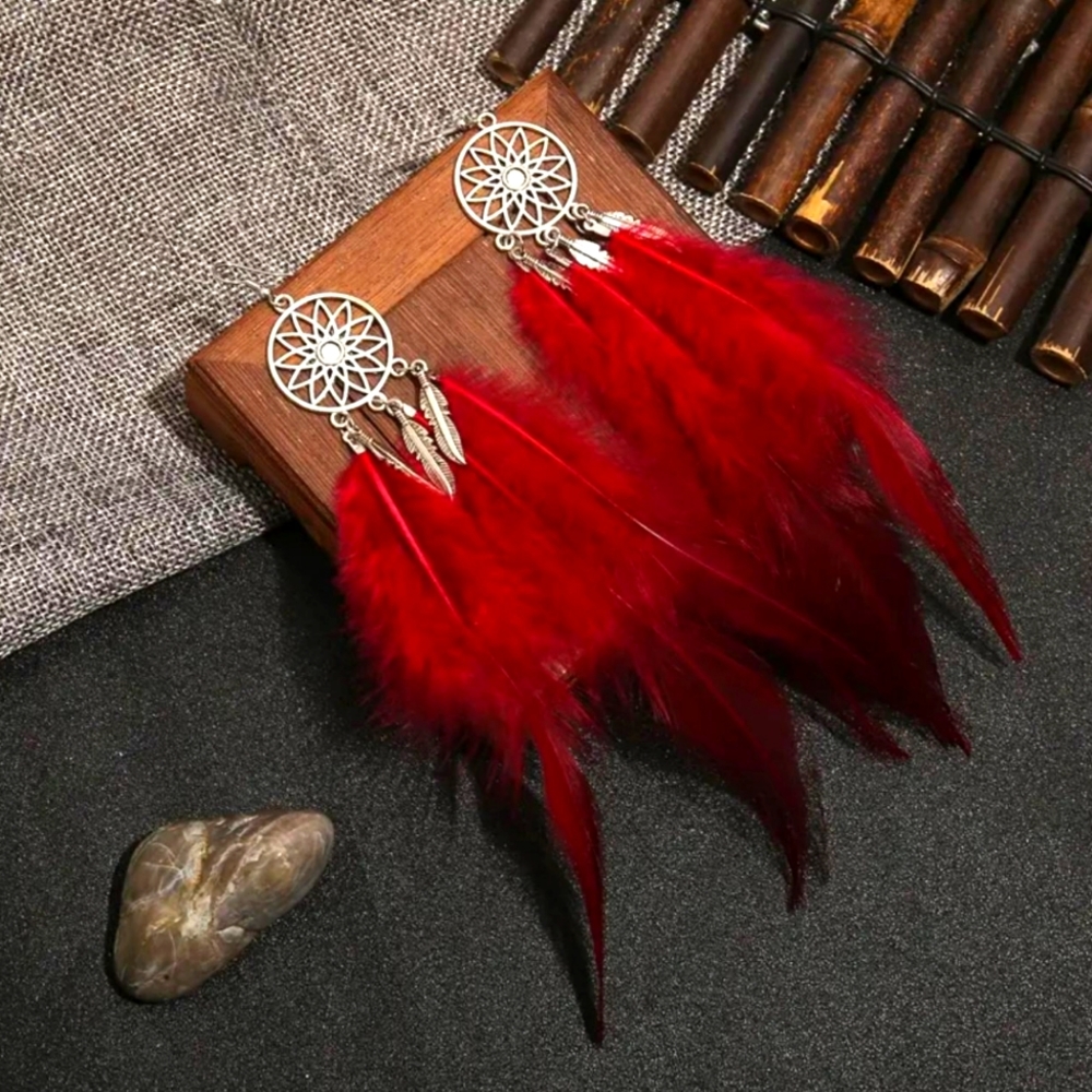 Feathered earrings handmade